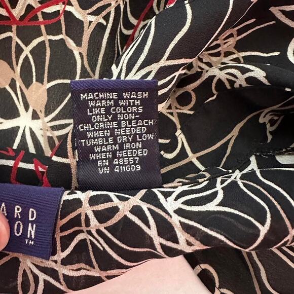 Vintage Long Sleeve Shirt Medium Red Black Sheer Flowy Business Casual Indie - Picture 7 of 7